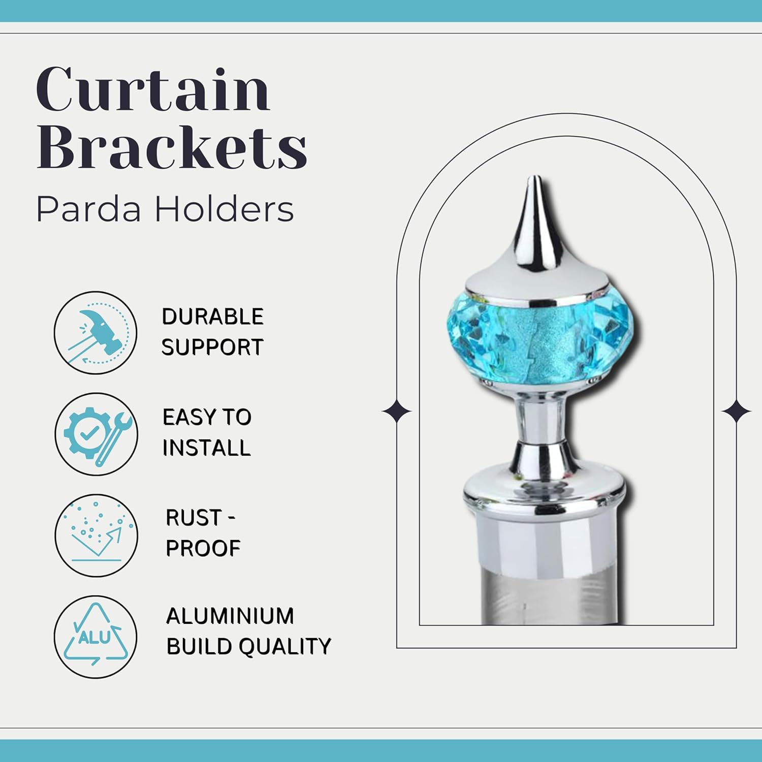 Single Diamond Aluminium Curtain Bracket with Support(Silver Mix Sky Blue)-by GLOXY®