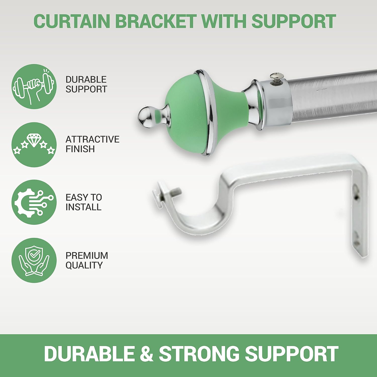 GLOXY Manjira Shape Stainless Steel & ABS Curtain Bracket Parda Holder with Support 1 Inch Rod Pocket Finials Designer Door and Window Rod Support Fittings, Curtain Rod Holder
