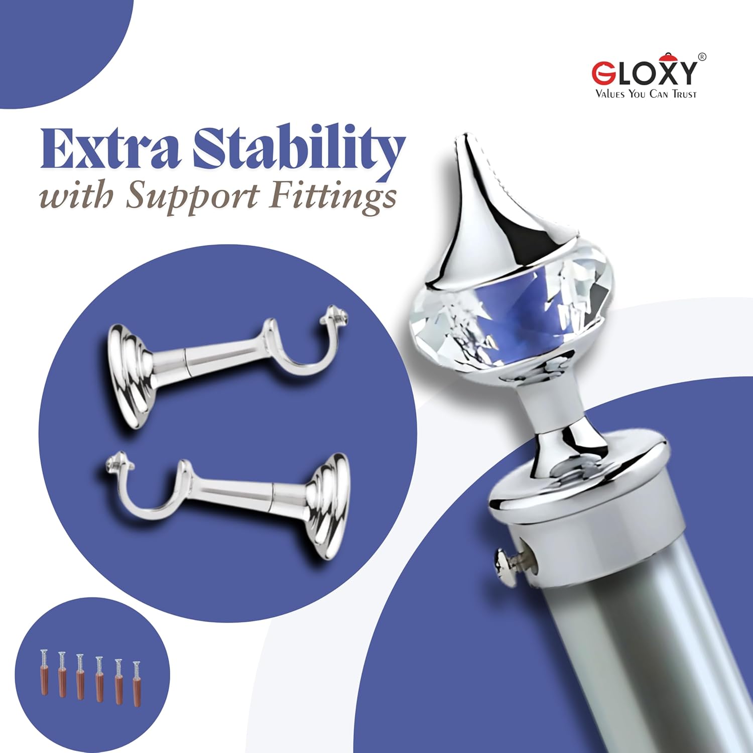 Single Diamond Aluminium Curtain Bracket with L Support(Blue)-by GLOXY®