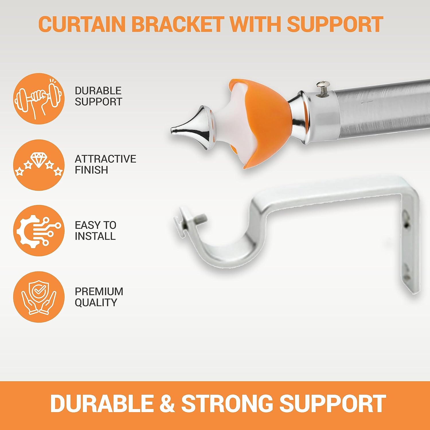 GLOXY Double Colour Stainless Steel & ABS Curtain Bracket Parda Holder with Support 1 Inch Rod Pocket Finials Designer Door and Window Rod Support Fittings, Curtain Rod Holder