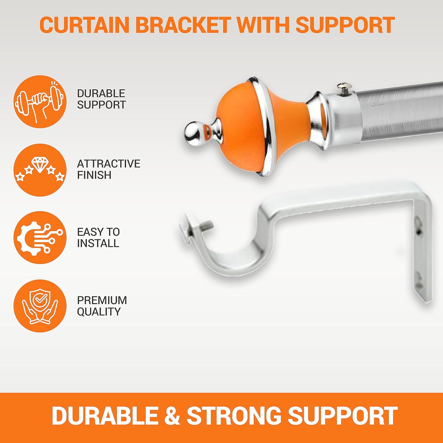 GLOXY Manjira Shape Stainless Steel & ABS Curtain Bracket Parda Holder with Support 1 Inch Rod Pocket Finials Designer Door and Window Rod Support Fittings, Curtain Rod Holder (Copy)