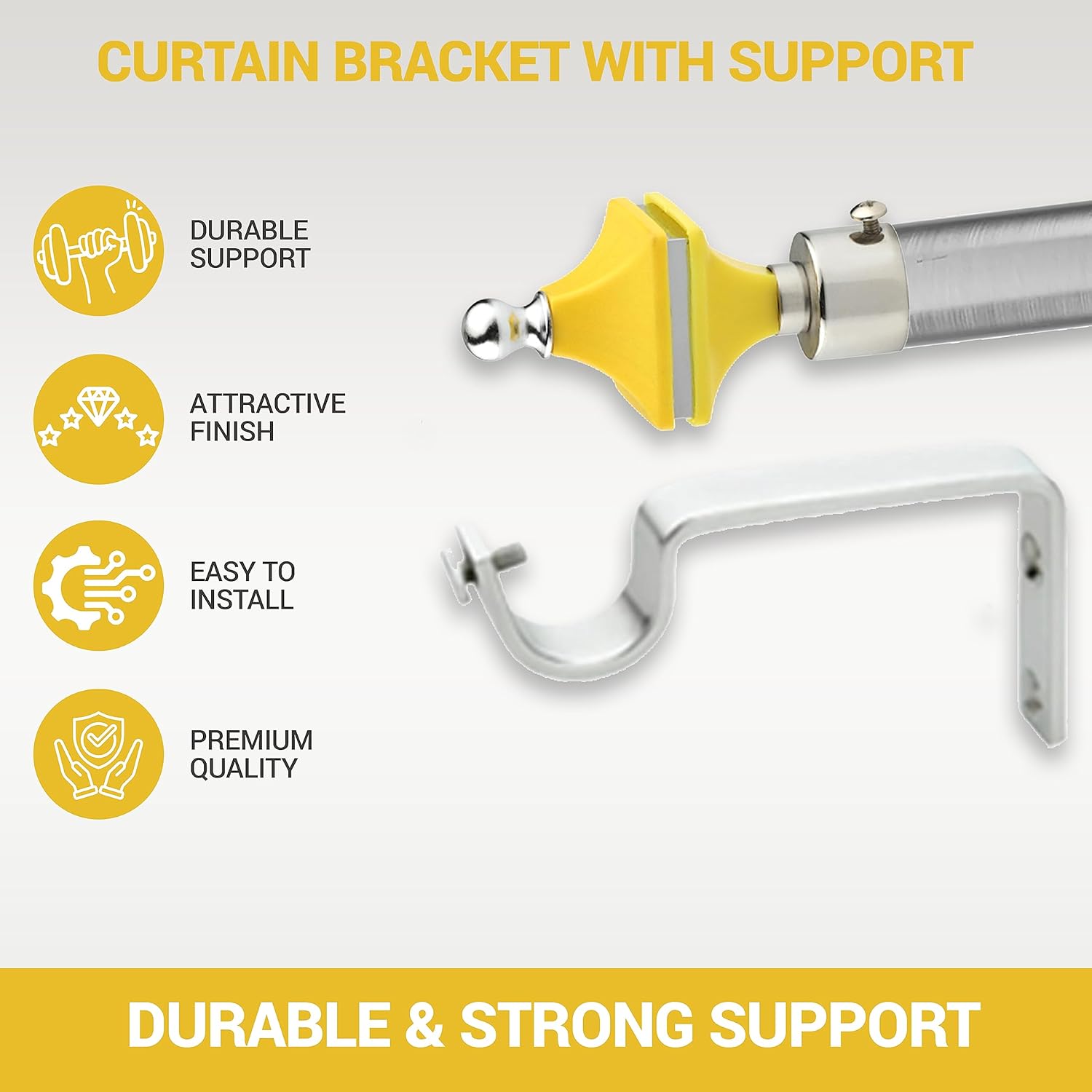 GLOXY Hexa Shape Stainless Steel & ABS Curtain Bracket Parda Holder with Support 1 Inch Rod Pocket Finials Designer Door and Window Rod Support Fittings, Curtain Rod Holder