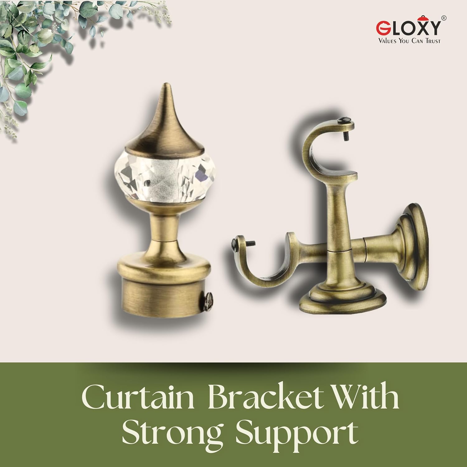 Single Diamond Aluminium Curtain Bracket with L Shape Support(Antique)-by GLOXY®