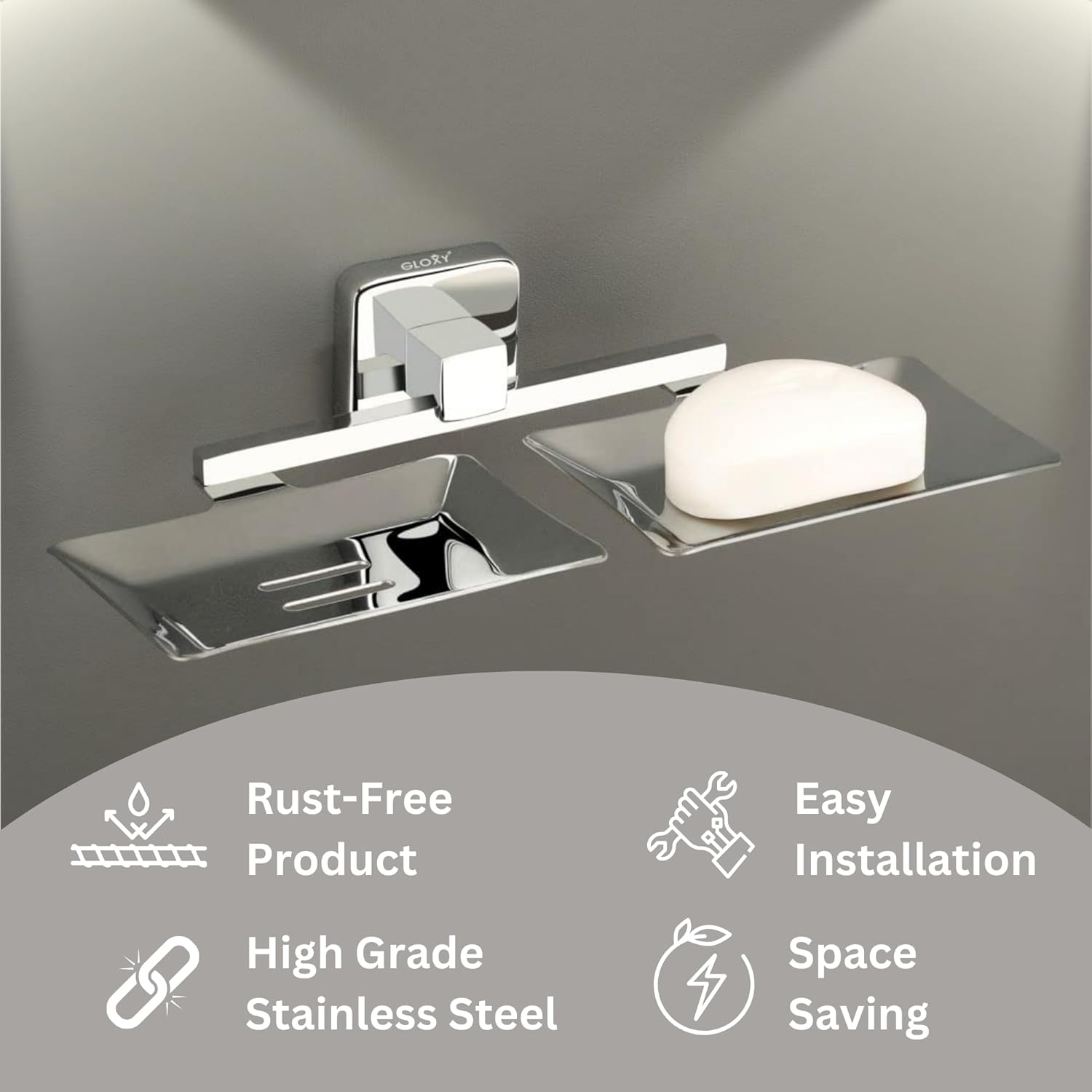 Gloxy Stainless Steel Double Soap Holder for Bathroom