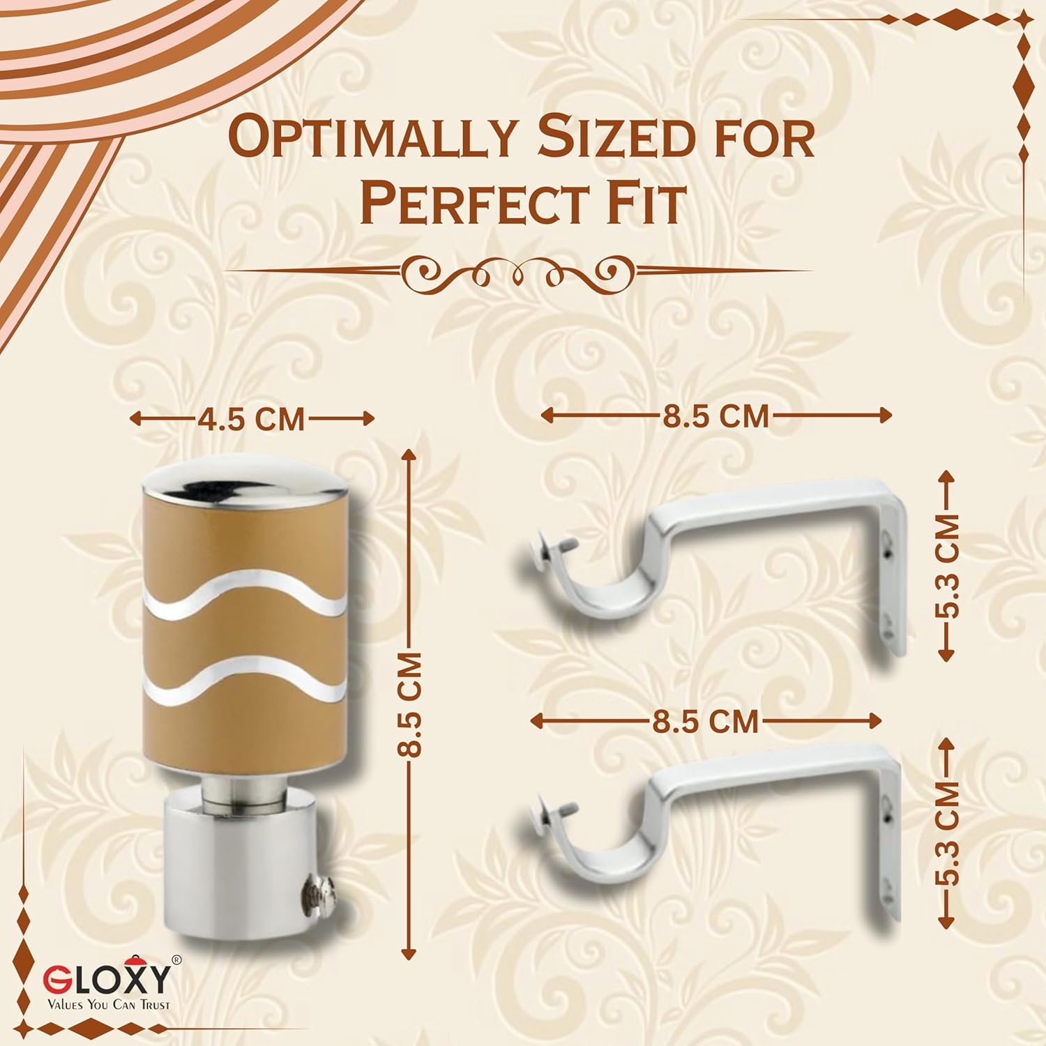 2 Line Aluminium Curtain Bracket with Support(Mustard)-by GLOXY®
