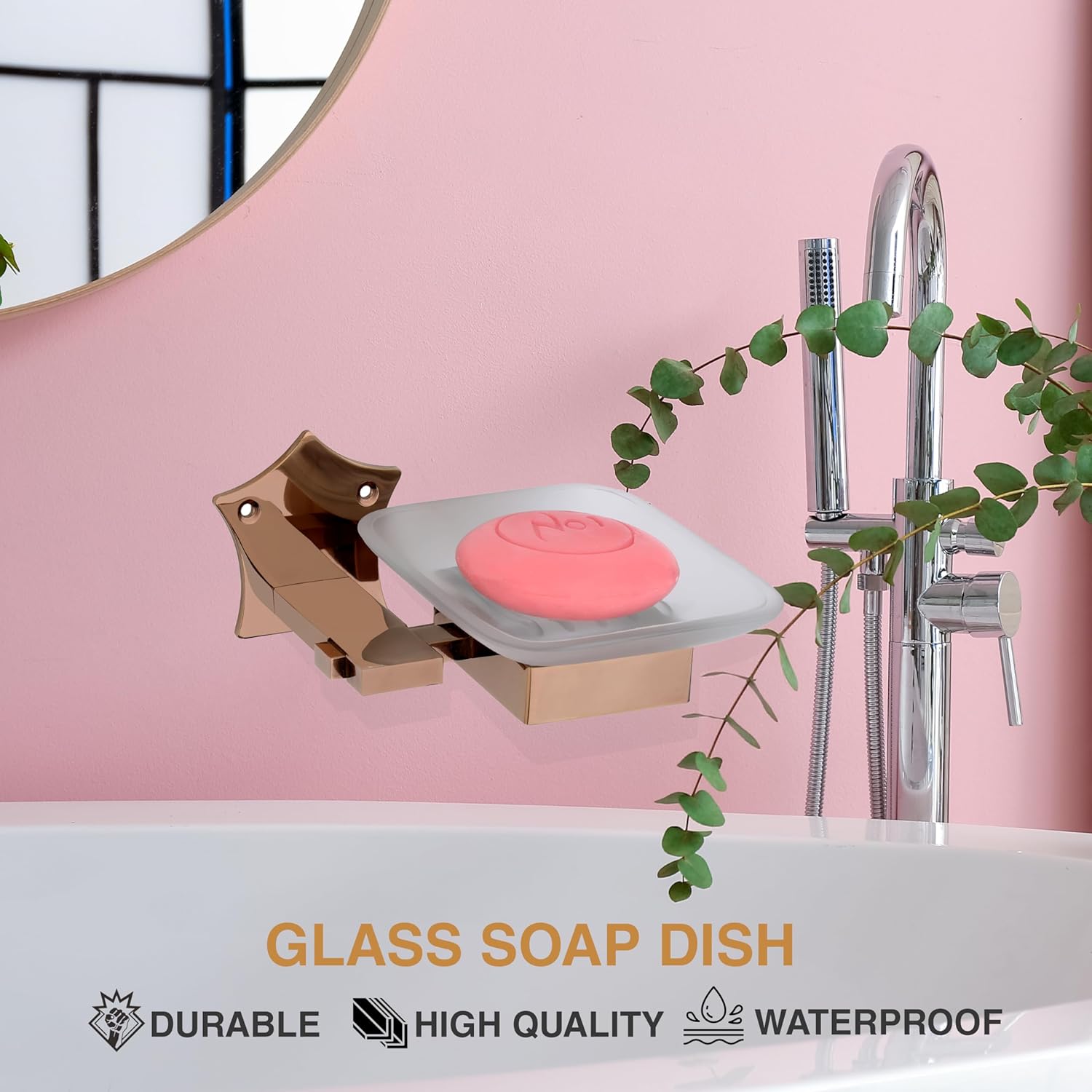 GLOXY Stainless Steel Soap Holder for Bathroom Wall Mounted Glass Soap Tray for Bath Bathroom Accessories