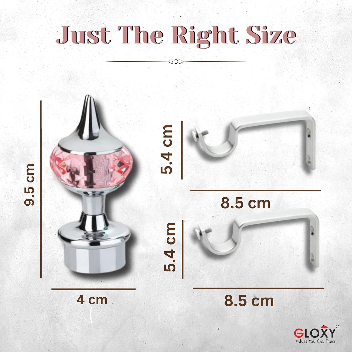 Single Diamond Aluminium Curtain Bracket with Support(Silver Mix Pink)-by GLOXY®
