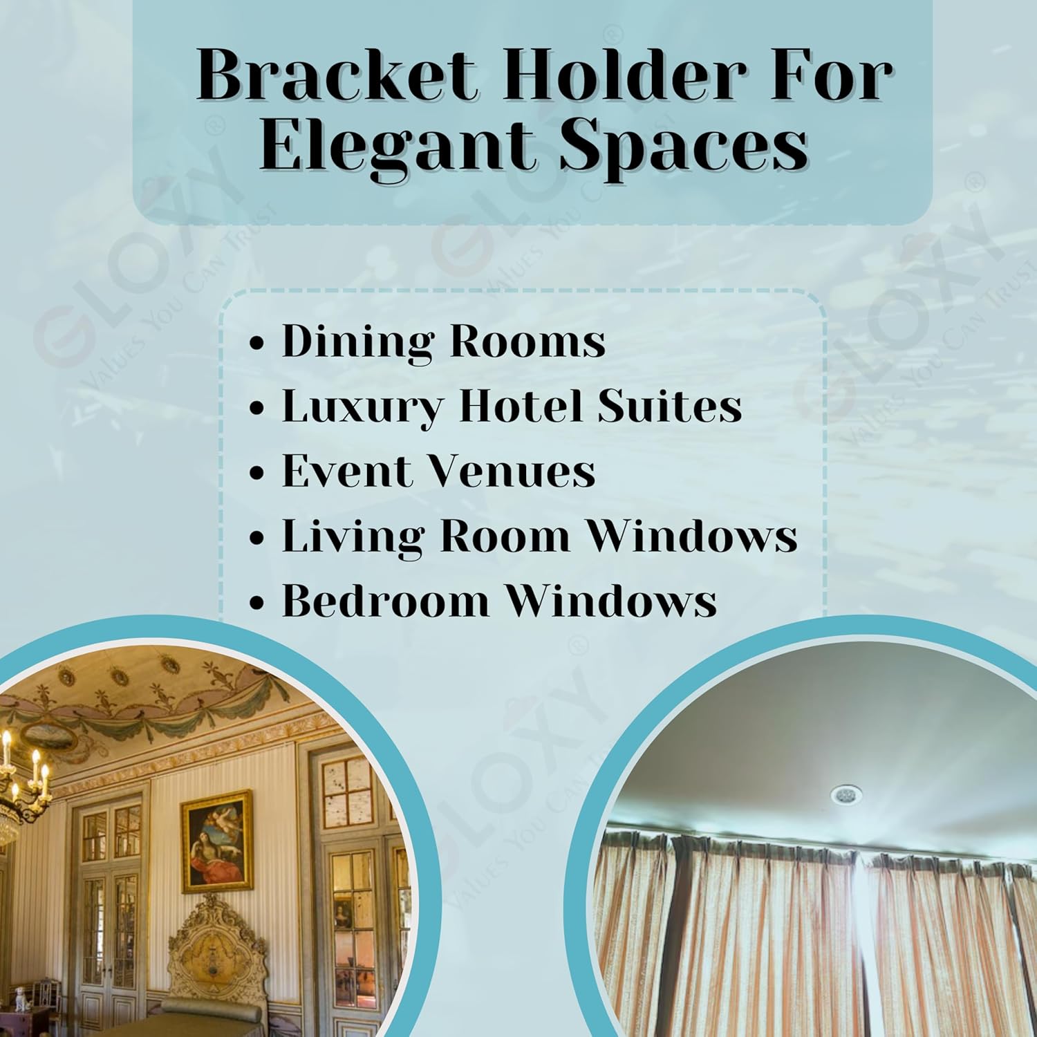 Single Diamond Aluminium Curtain Bracket with Support(Silver Mix Sky Blue)-by GLOXY®