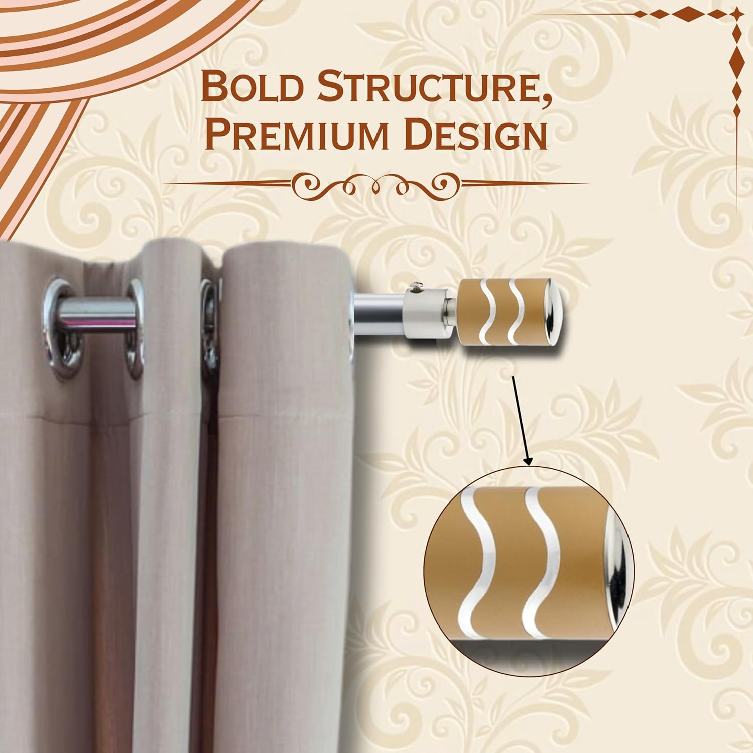 2 Line Aluminium Curtain Bracket with Support(Mustard)-by GLOXY®