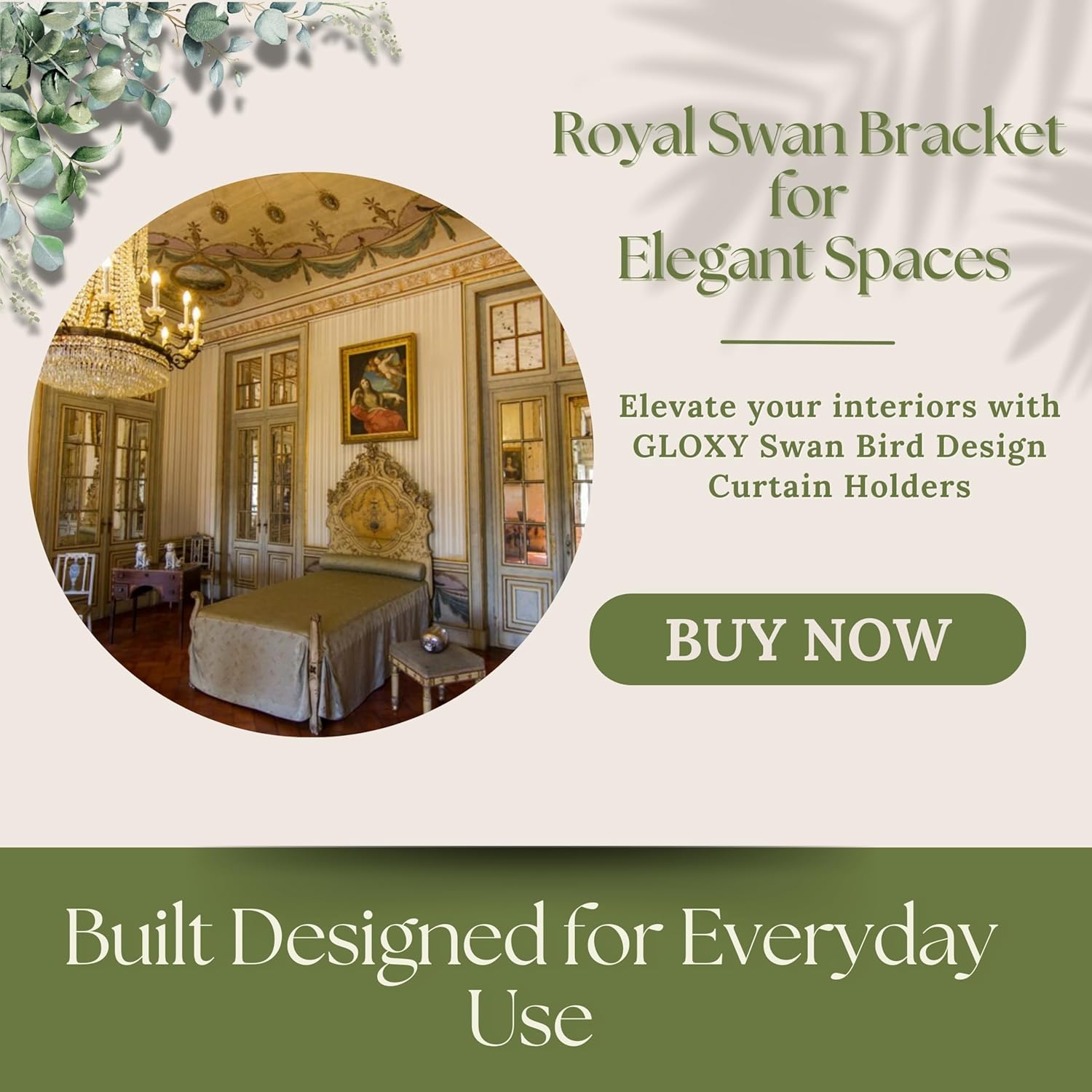 GLOXY Swan Design Rod end Cap - Antique Aluminium Curtain Brackets - Stylish Curtain Rod Holder with C Support Holders for Wall - Perfect for Home Decor