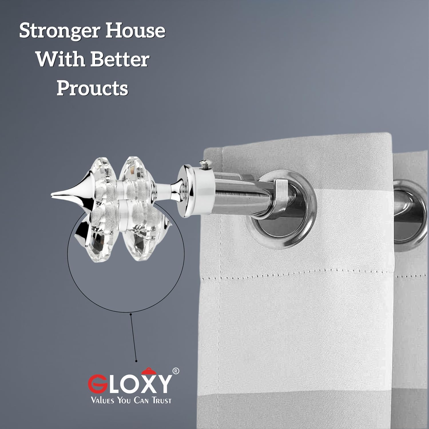 Double Diamond Aluminium Curtain Bracket with Support(Silver)-by GLOXY®