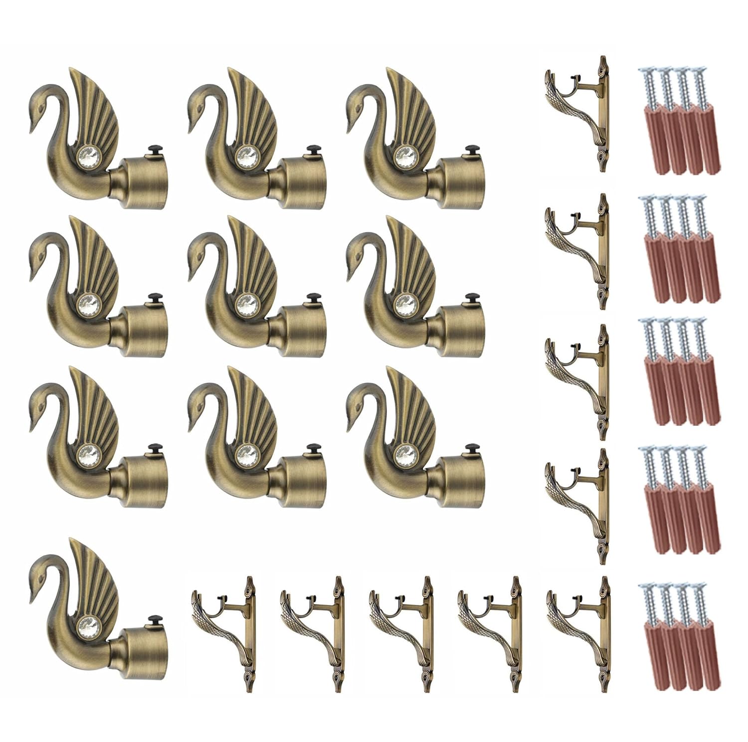 GLOXY Artistic Swan Bird Curtain Holder - Antique Finish Aluminium Curtain Brackets - Decorative Curtain Rod Holder 1-Inch Rod Support - Durable Curtain Holders for Wall