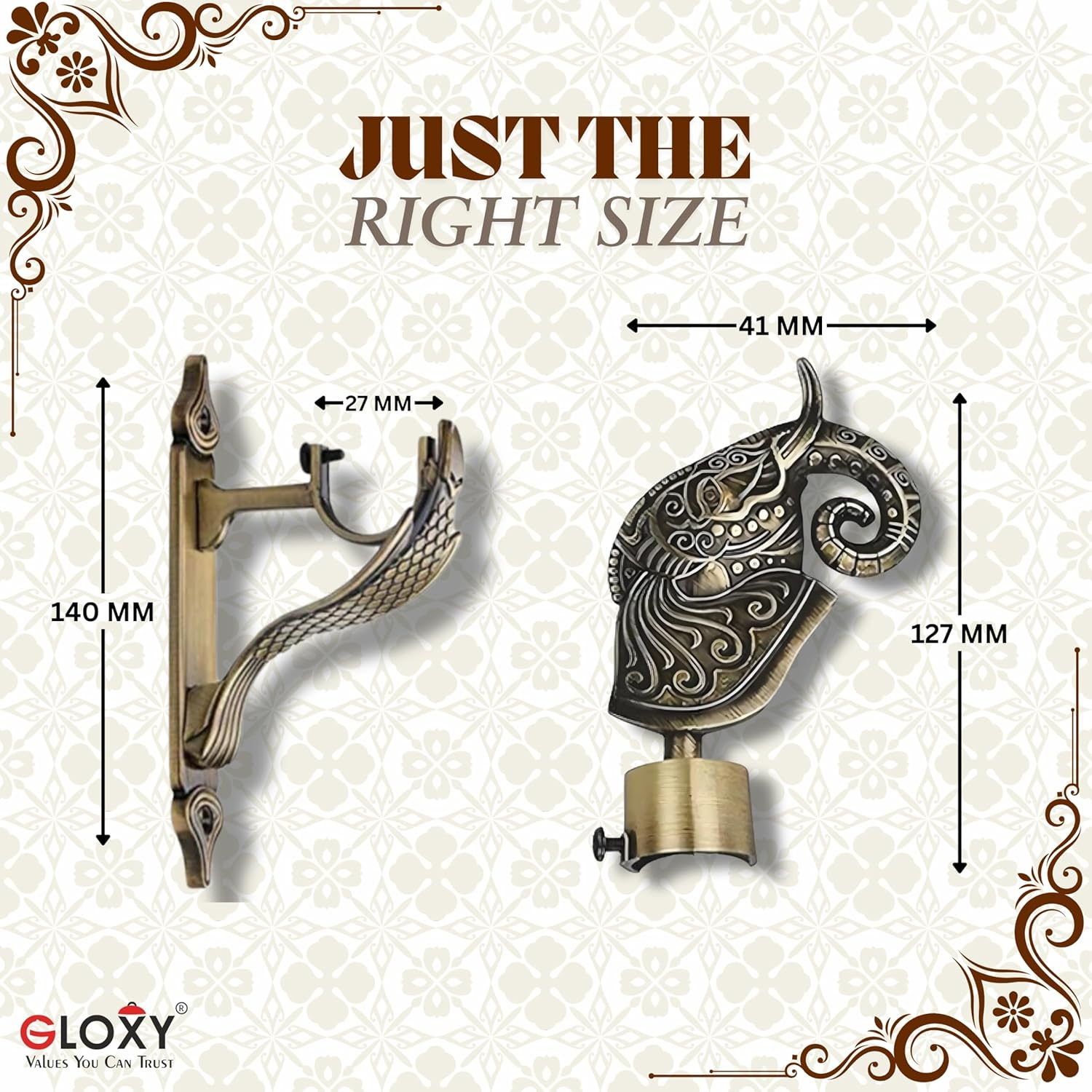 Rajwada Royal Aluminium Curtain Bracket with Cobra Support (Antique)-by GLOXY®