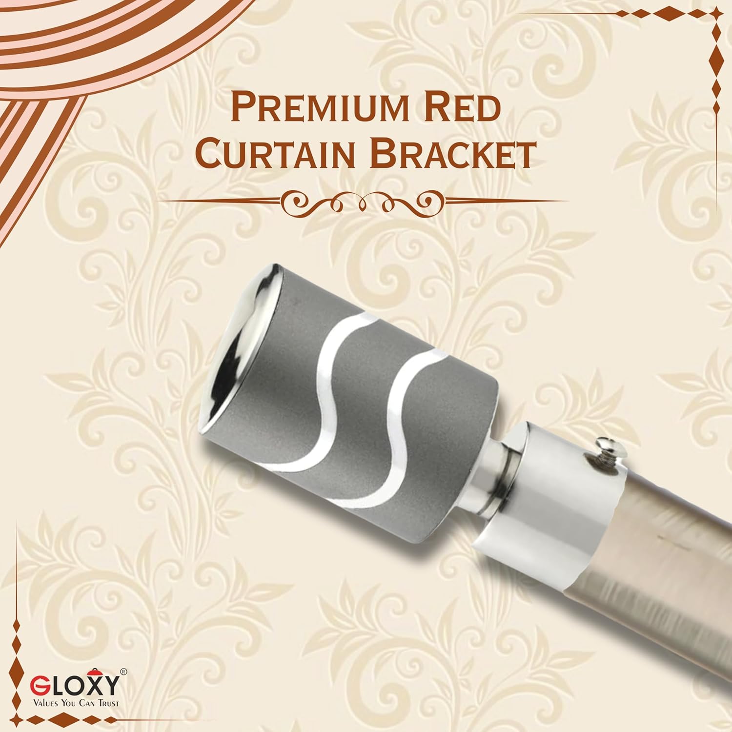 2 Line Aluminium Curtain Bracket with Support(Grey)-by GLOXY®