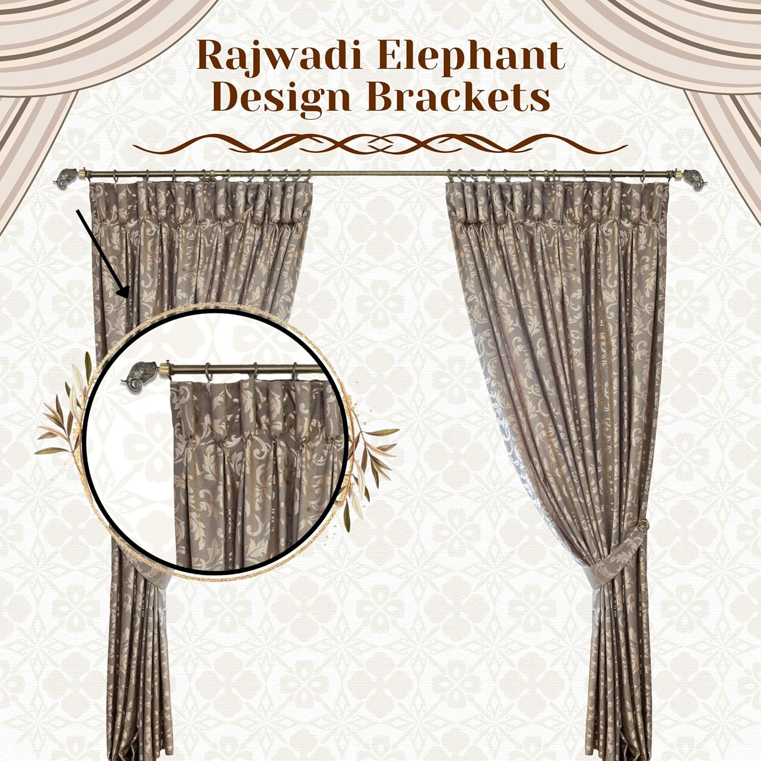 Rajwada Royal Aluminium Curtain Bracket with C Shape Support (Antique)-by GLOXY®