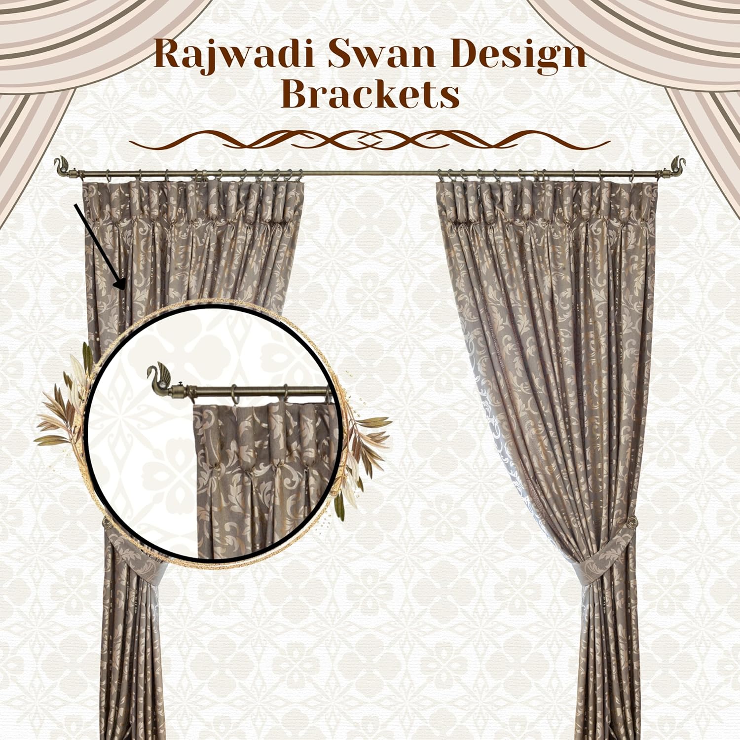 GLOXY Swan Bird Aluminium Curtain Brackets - Elegant Curtain Rod Holder with Curtain Rod End Cap - Stylish Curtain Knobs & Double Support Fittings - Parda Stand for Window & Doo
