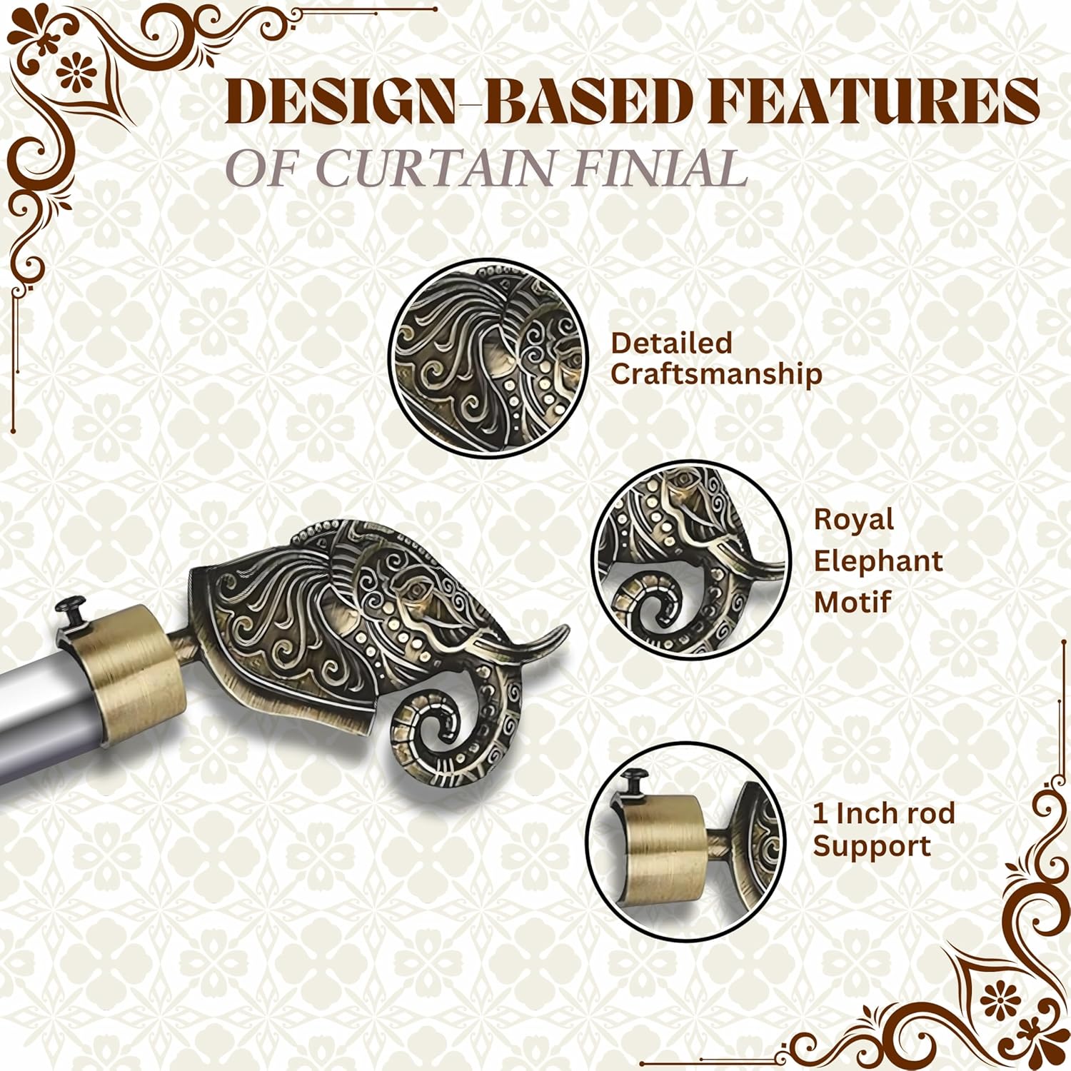 Rajwada Royal Aluminium Curtain Bracket with Cobra Support (Antique)-by GLOXY®