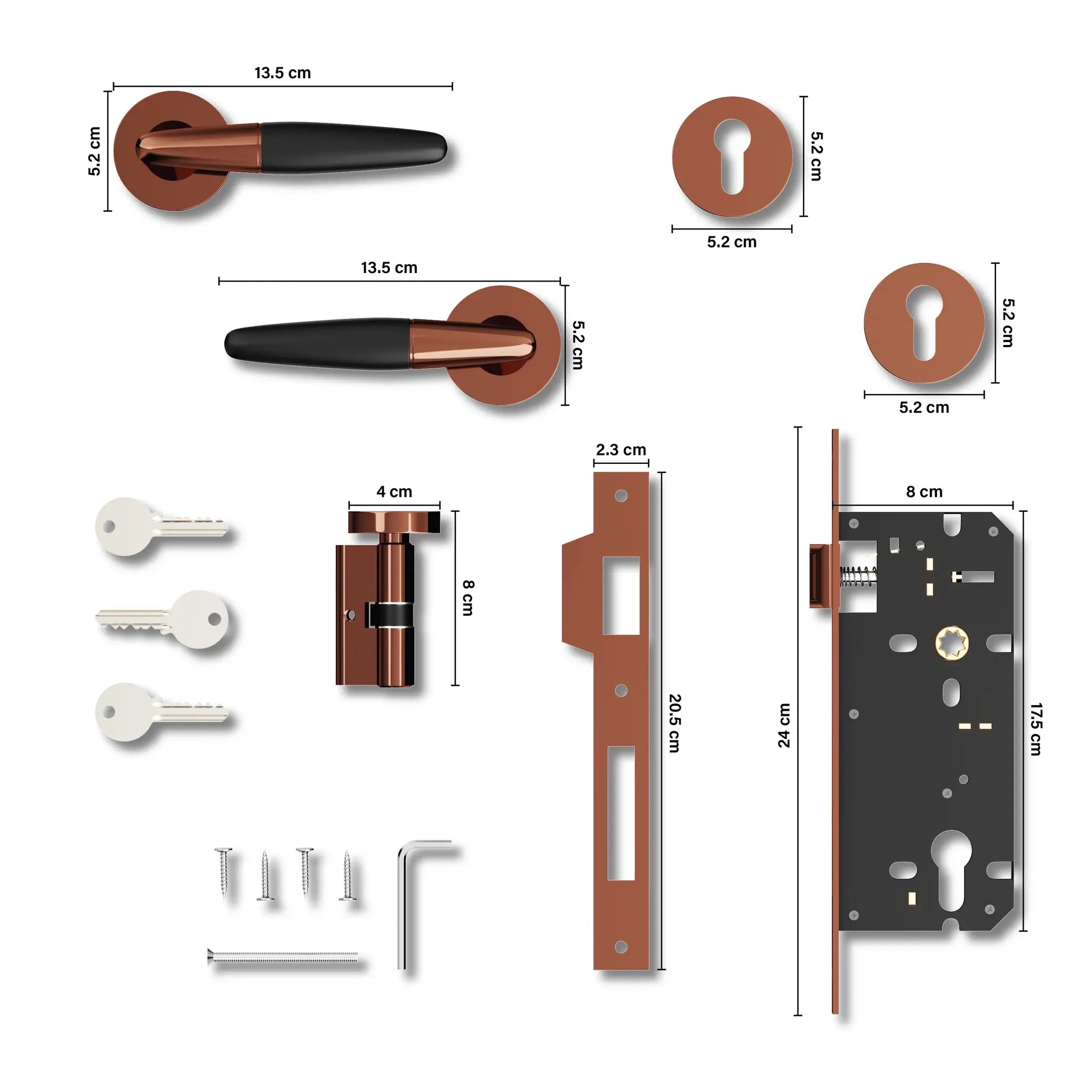 Gloxy Royal Series Rose Gold Finish Mortise Main Door Key Lock With Handle