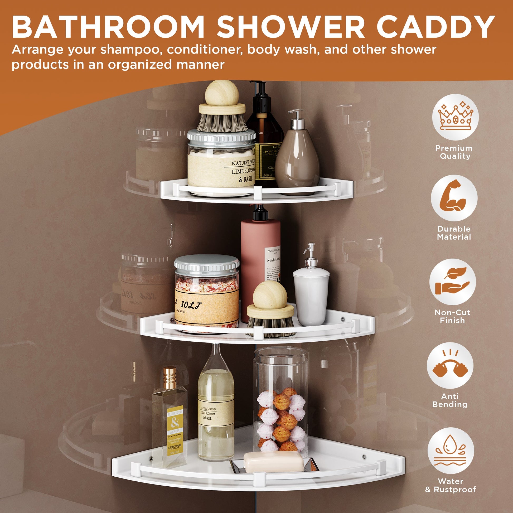 GLOXY® Unbreakable Corner Wall Shelf Set - 3 Sizes (7", 9", 11") for Bathroom & Living Room - Space-Saving Organizer