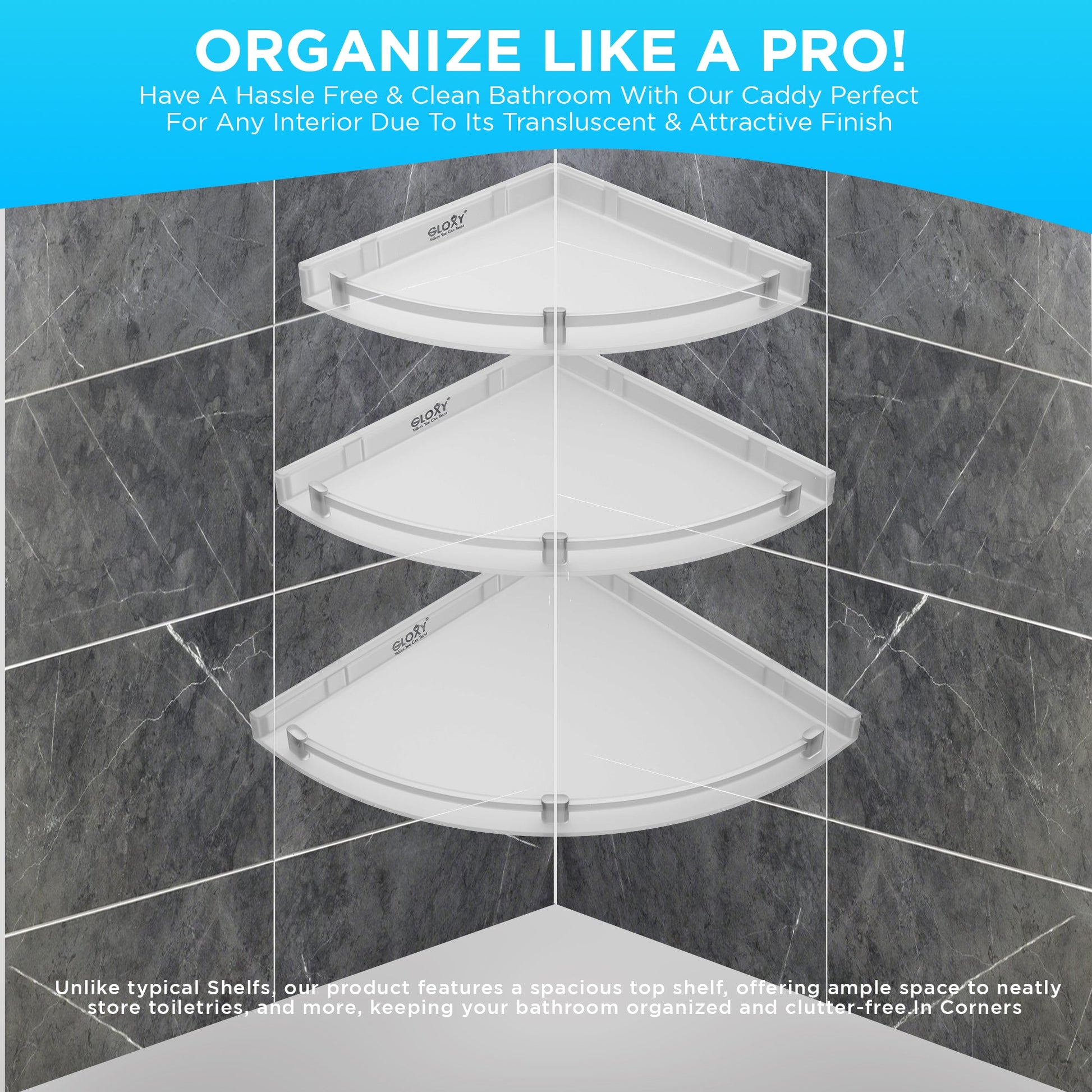 Unbreakable Transparent ABS Acrylic Corner Wall Shelf Set - 3 Pieces - Bathroom & Living Room Storage