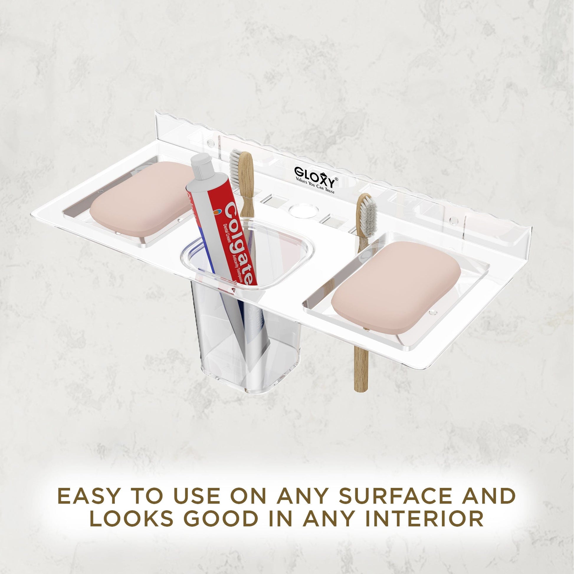 GLOXY® Unbreakable Corner Double Soap Dish with Toothbrush & Tumbler Holder - Stylish Bathroom Accessories.