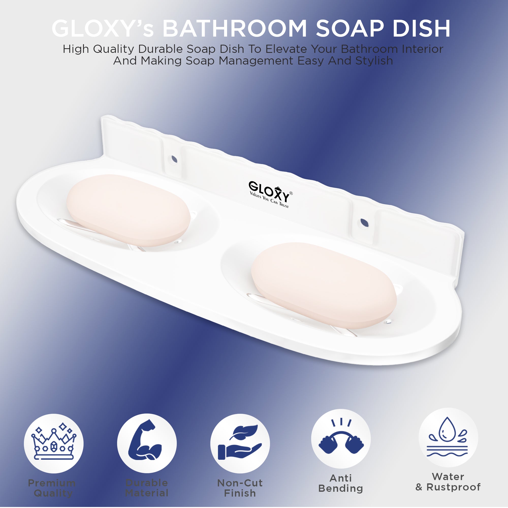 GLOXY® Unbreakable Oval shape Double Soap Dish for Bathroom & Kitchen