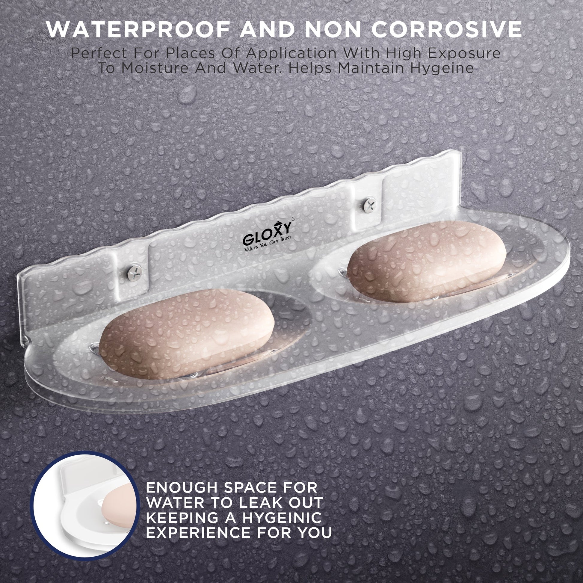 GLOXY® Unbreakable Oval shape Double Soap Dish for Bathroom & Kitchen
