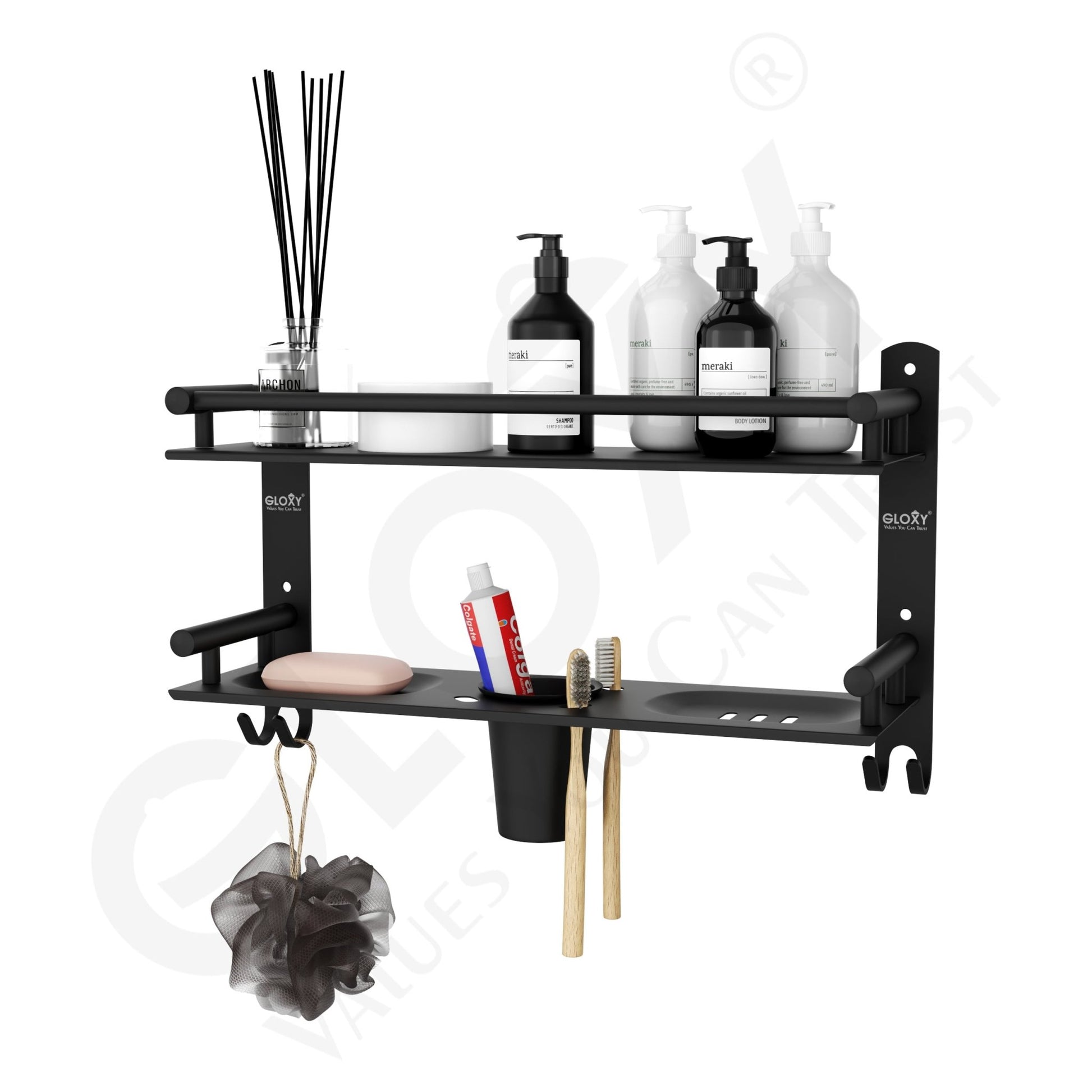 Black Matte Finish 4-in-1 Stainless Steel Bathroom Shelf Rack