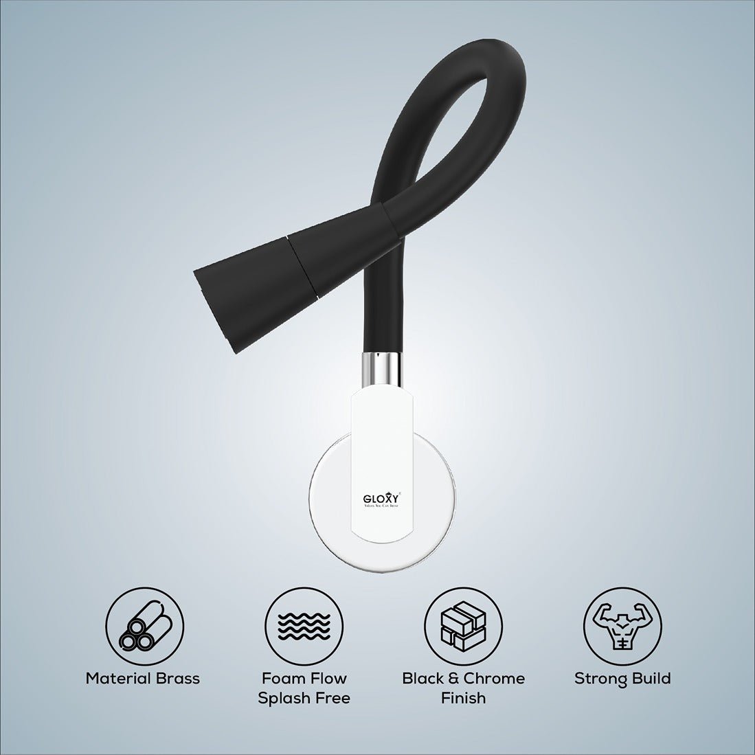 Gloxy Jet+ Series Dual Flow Brass Wall Mount 360° Flexible Swivel Faucet-Black Finish