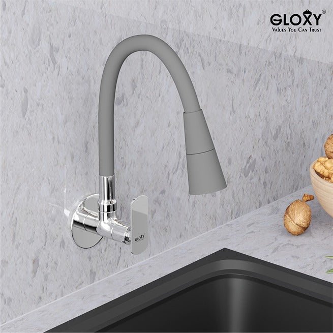 Gloxy Jet+ Series Dual Flow Brass Wall Mount 360° Flexible Swivel Faucet-Grey Finish