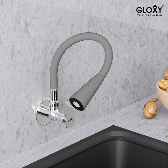 Gloxy Jet+ Series Dual Flow Brass Wall Mount 360° Flexible Swivel Faucet-Grey Finish