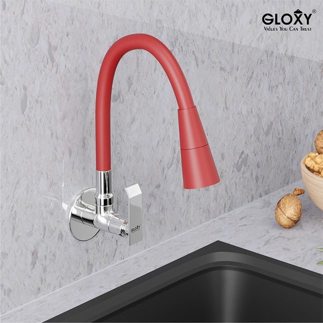 Gloxy Imperial Series Dual Flow Brass Wall Mount 360° Flexible Swivel Faucet-Red Finish