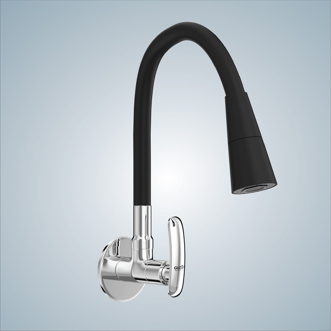 Gloxy Riva Series Dual Flow Brass Wall Mount 360° Flexible Swivel Faucet-Black Finish