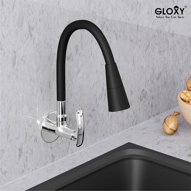 Gloxy Riva Series Dual Flow Brass Wall Mount 360° Flexible Swivel Faucet-Black Finish