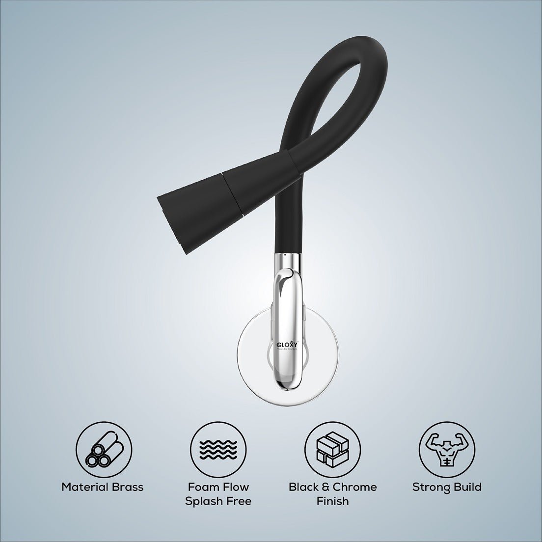 Gloxy Riva Series Dual Flow Brass Wall Mount 360° Flexible Swivel Faucet-Black Finish