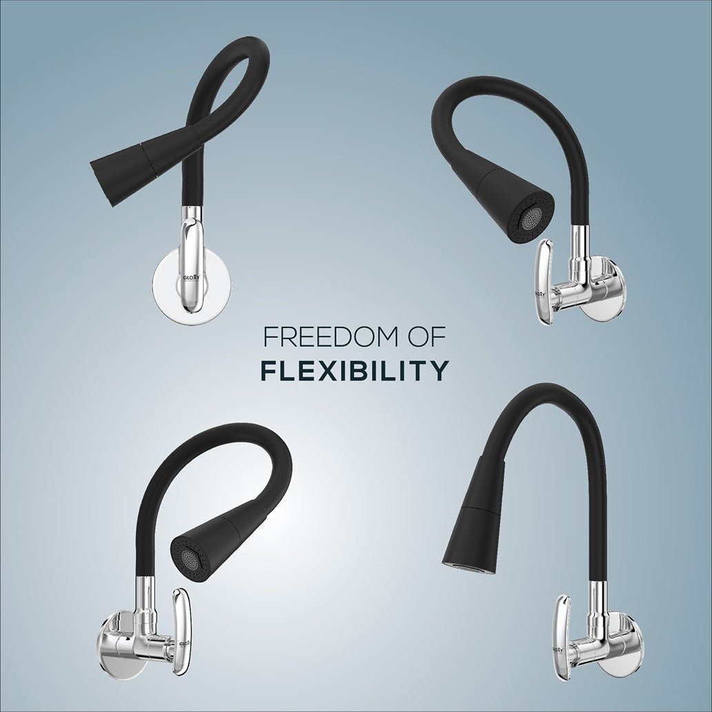 Gloxy Riva Series Dual Flow Brass Wall Mount 360° Flexible Swivel Faucet-Black Finish
