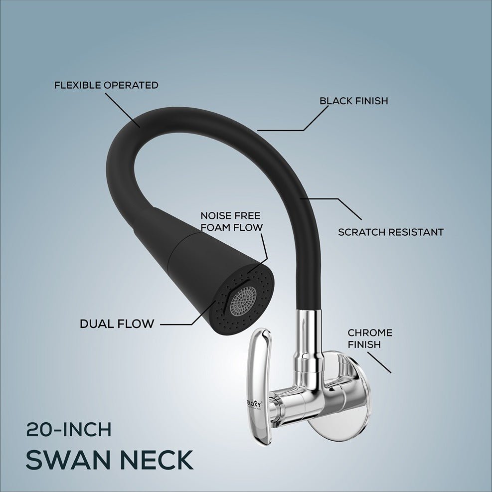 Gloxy Riva Series Dual Flow Brass Wall Mount 360° Flexible Swivel Faucet-Black Finish