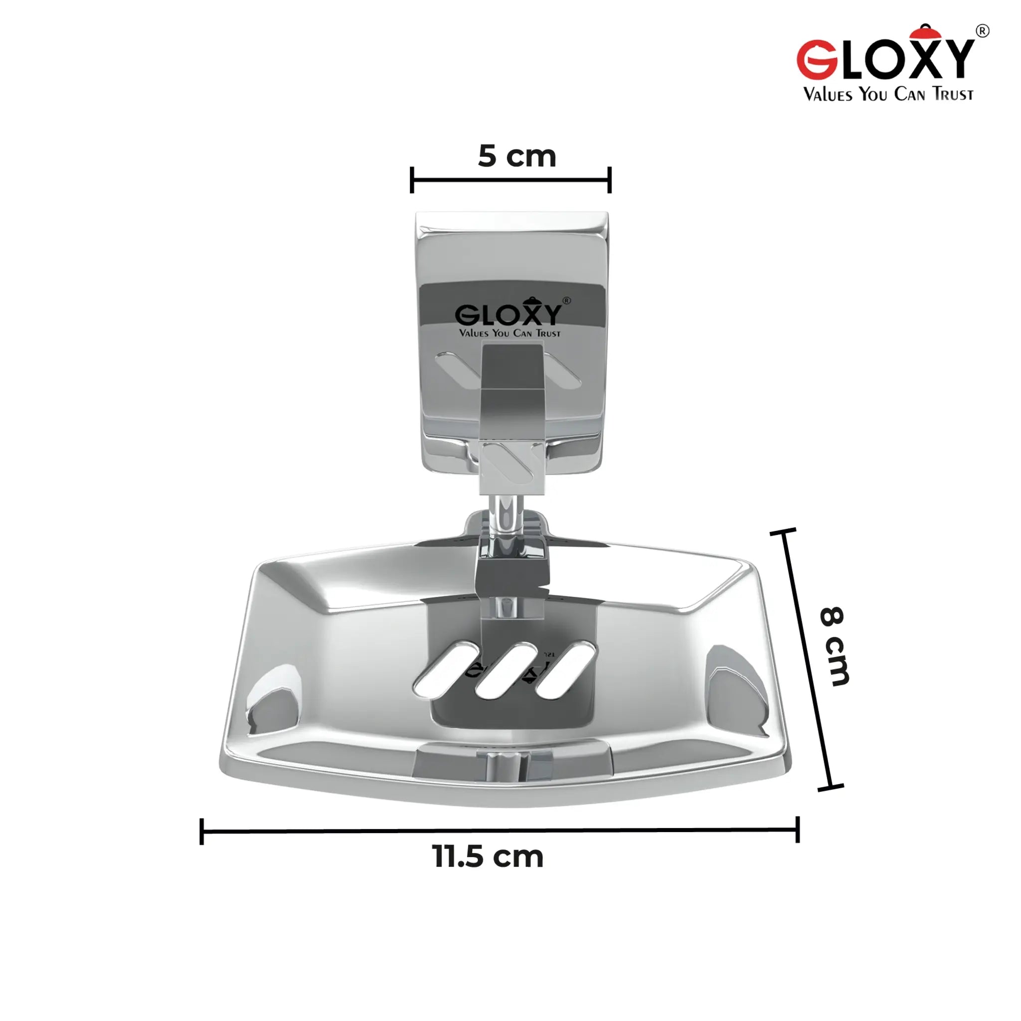 Gloxy Square Shape Stainless Steel 202 Grade Chrome Finish Single Soap Holder