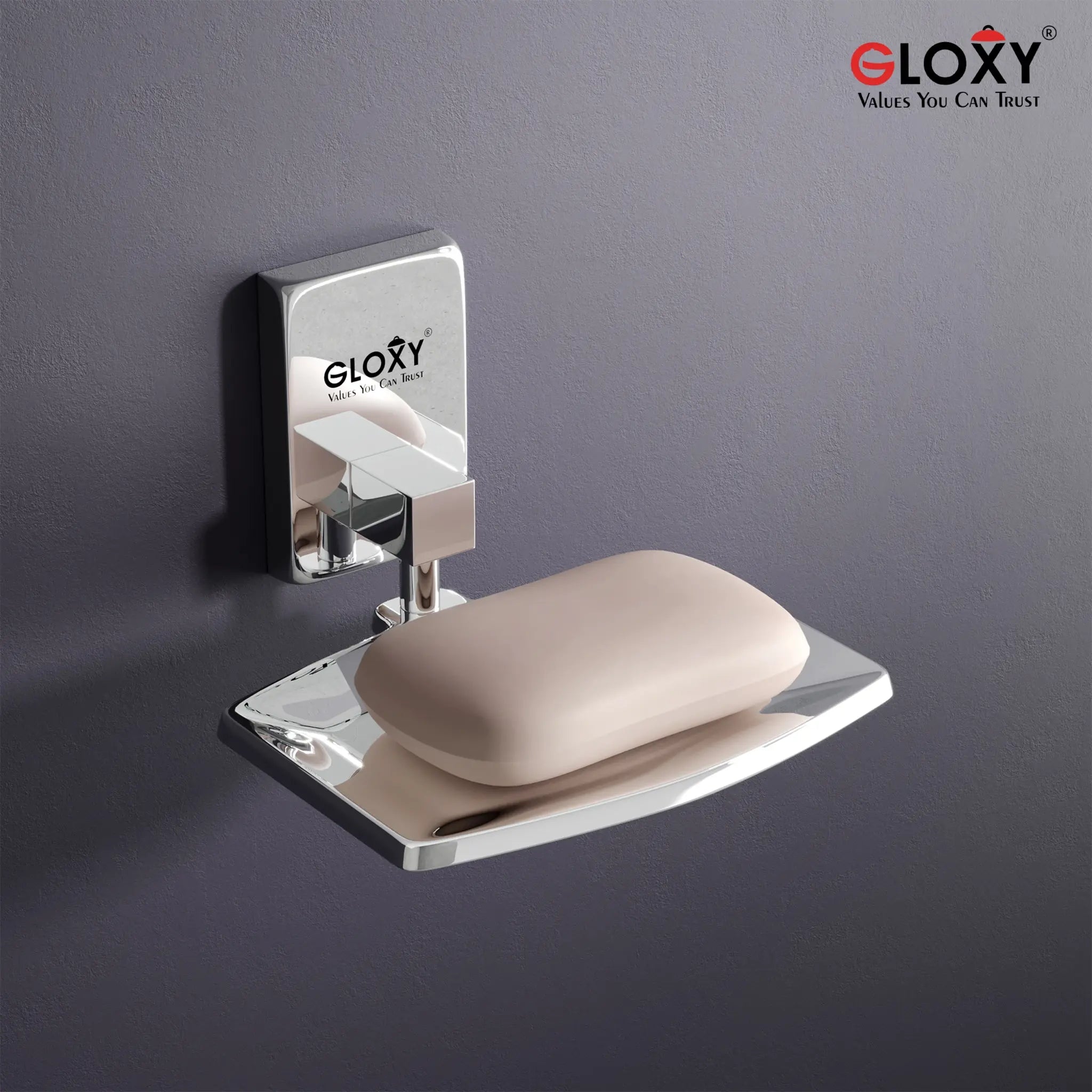 Gloxy Square Shape Stainless Steel 202 Grade Chrome Finish Single Soap Holder