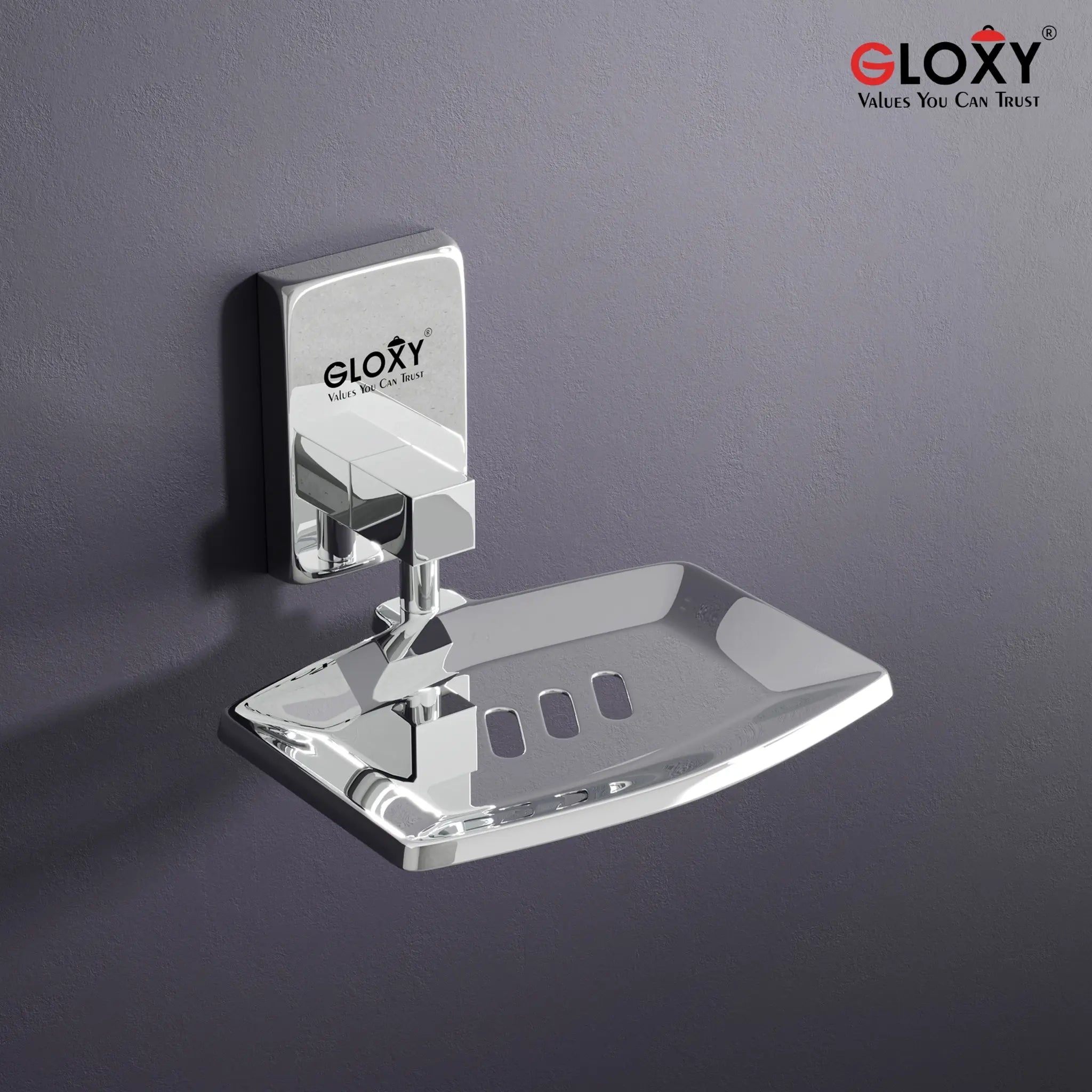 Gloxy Square Shape Stainless Steel 202 Grade Chrome Finish Single Soap Holder