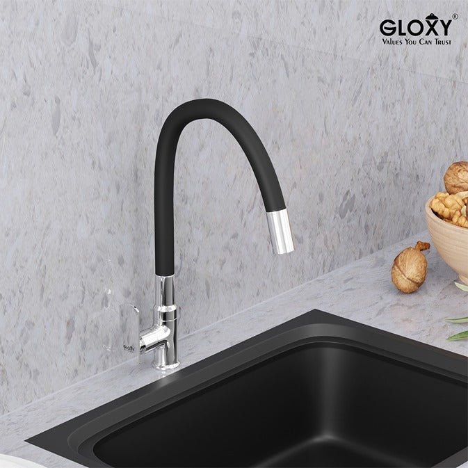 Gloxy Jet+ Series Singel Flow Brass Deck Mount 360° Flexible Swivel Faucet – Black Finish