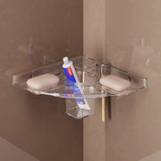 Unbreakable Transparent Wall Mount Acrylic Corner Double Soap Dish with Toothbrush & Tumbler Holder