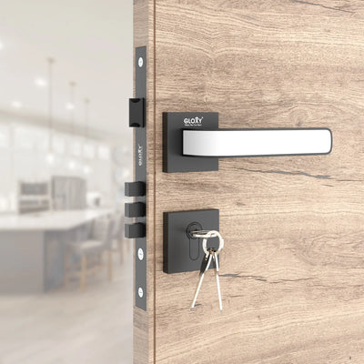 Gloxy Dorik Series Black Finish Mortise Main Door Key Lock With Handle