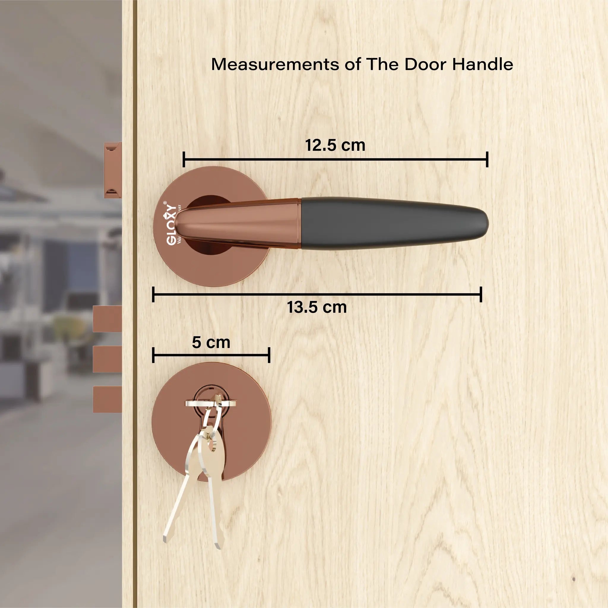 Gloxy Royal Series Rose Gold Finish Mortise Main Door Key Lock With Handle