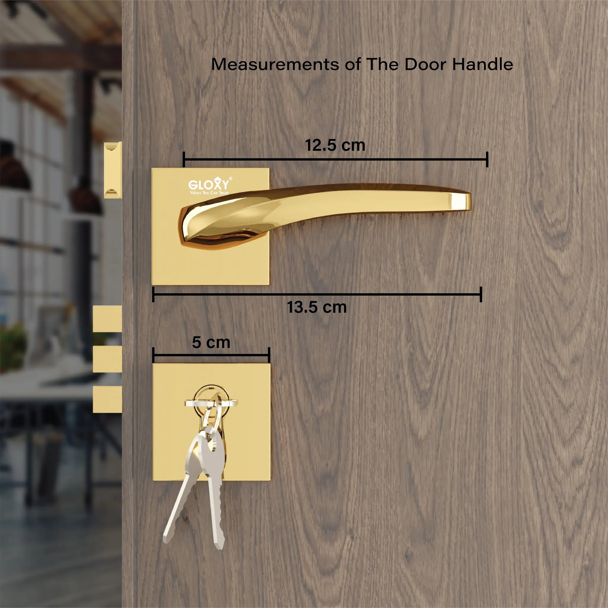 Gloxy Venso Series Gold Finish Mortise Main Door key Lock With Handle