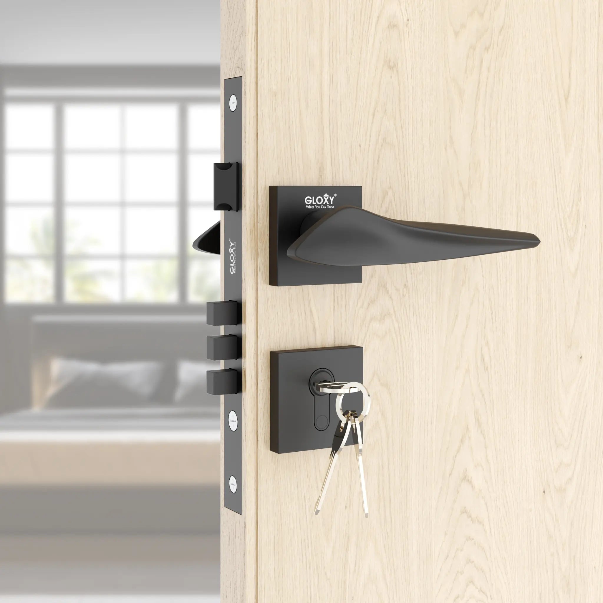 Gloxy Turox Series Black Finish Mortise Main Door key Lock With Handle