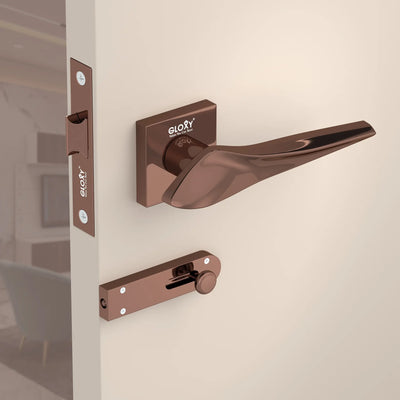 Gloxy Turox Series Rose Gold Finish Mortise Bathroom Door Latch Lock With Handle