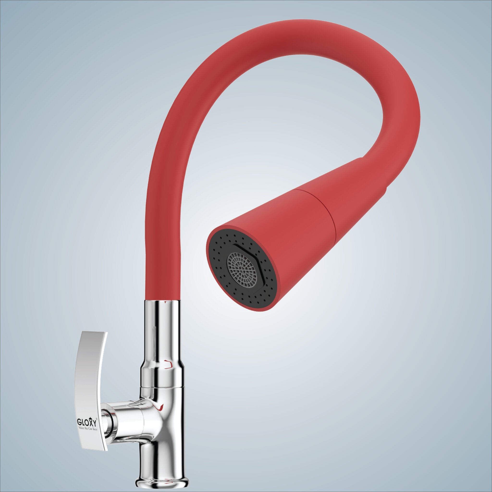 Gloxy Touch Series Dual Flow Brass Deck Mount 360° Flexible Swivel Faucet – Red Finish