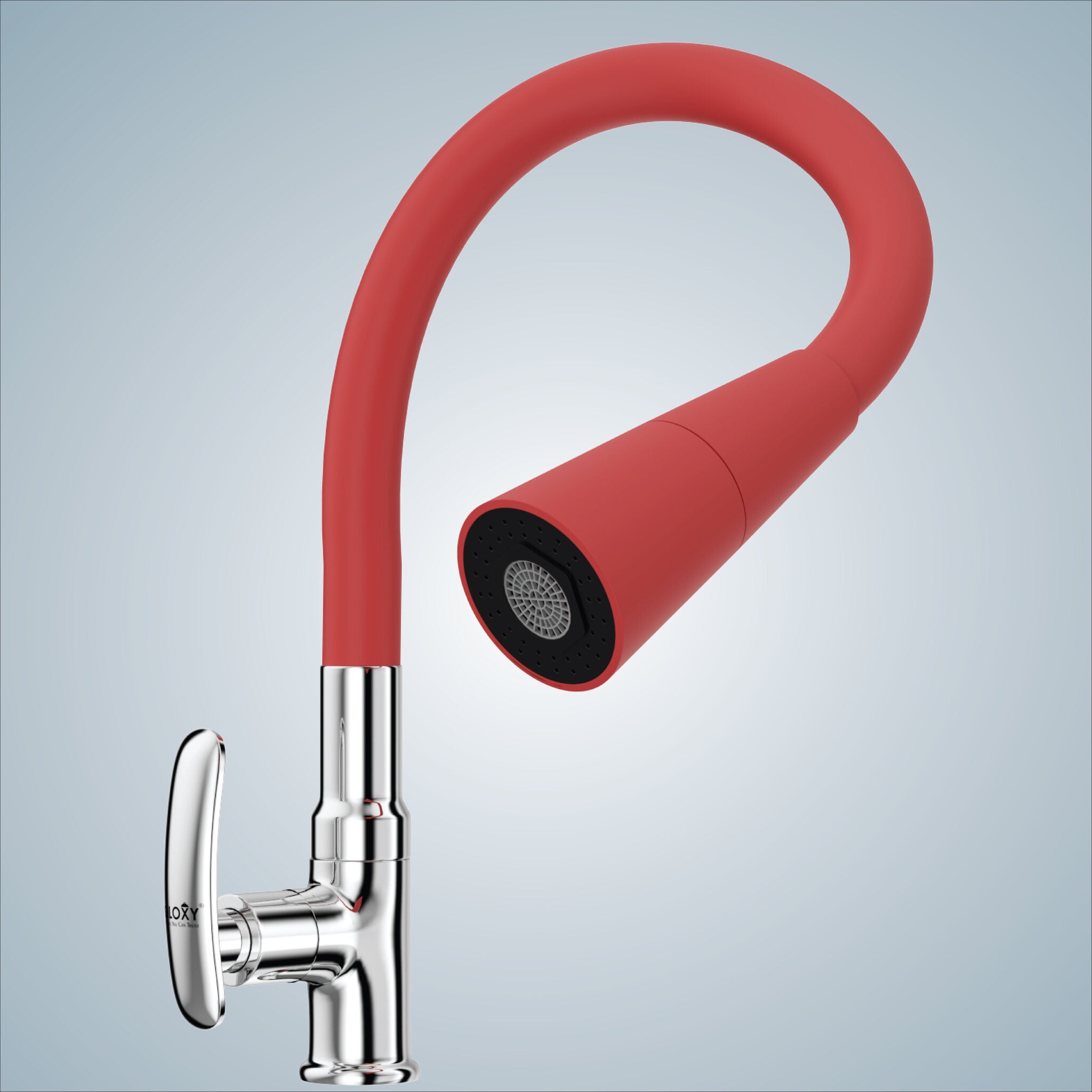Gloxy Riva Series Dual Flow Brass Deck Mount 360° Flexible Swivel Faucet-Red Finish