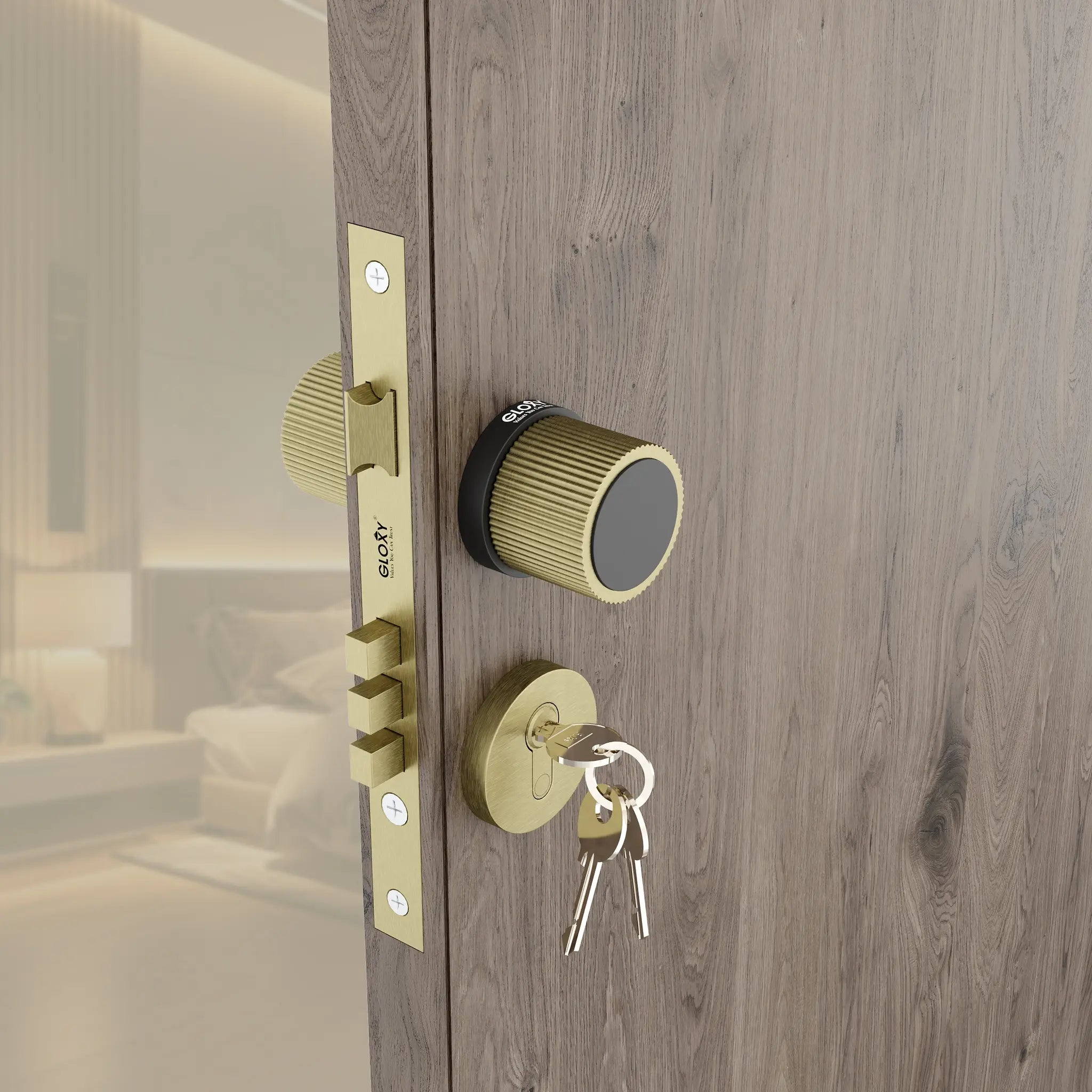 Gloxy Stylor Series Antique Finish Mortise Main Door Key Lock With Round Handle